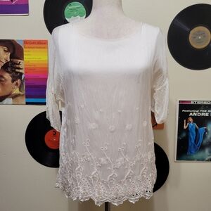 Via Signoria | Italian Layered White Embroidered Silk Blouse